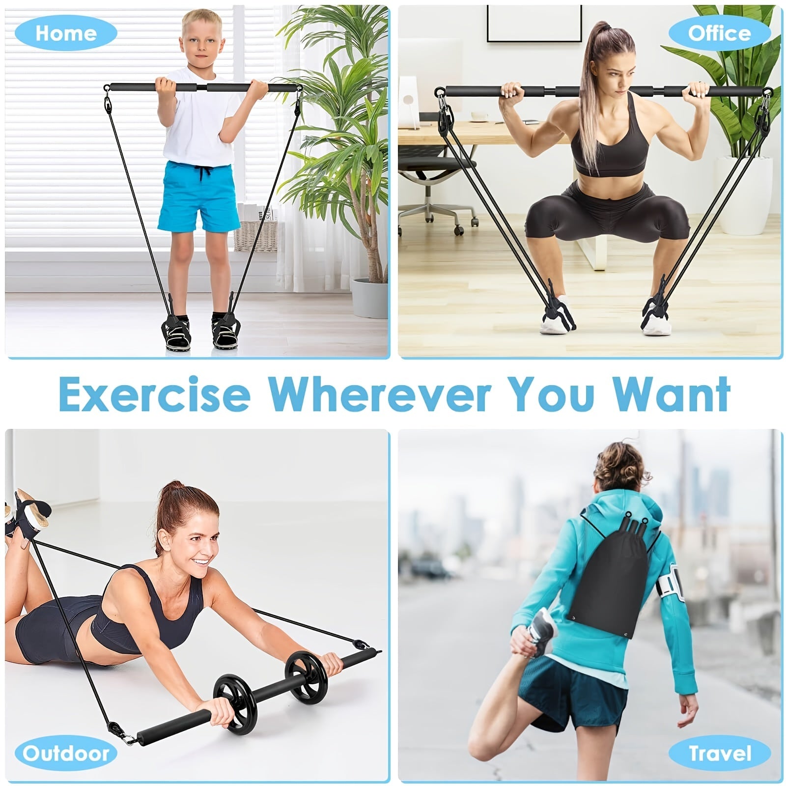 Yoga Fitness Bar 60LB Black With Wheels