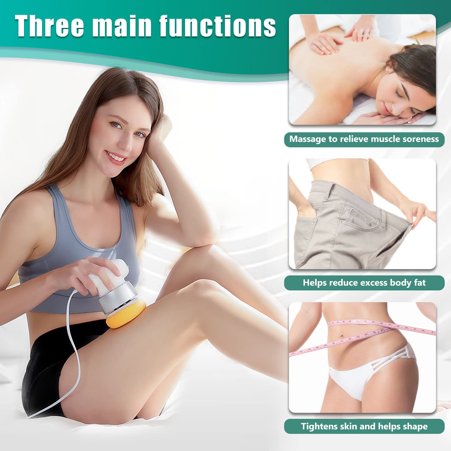 Handheld Slimming Massager 3 Covers White