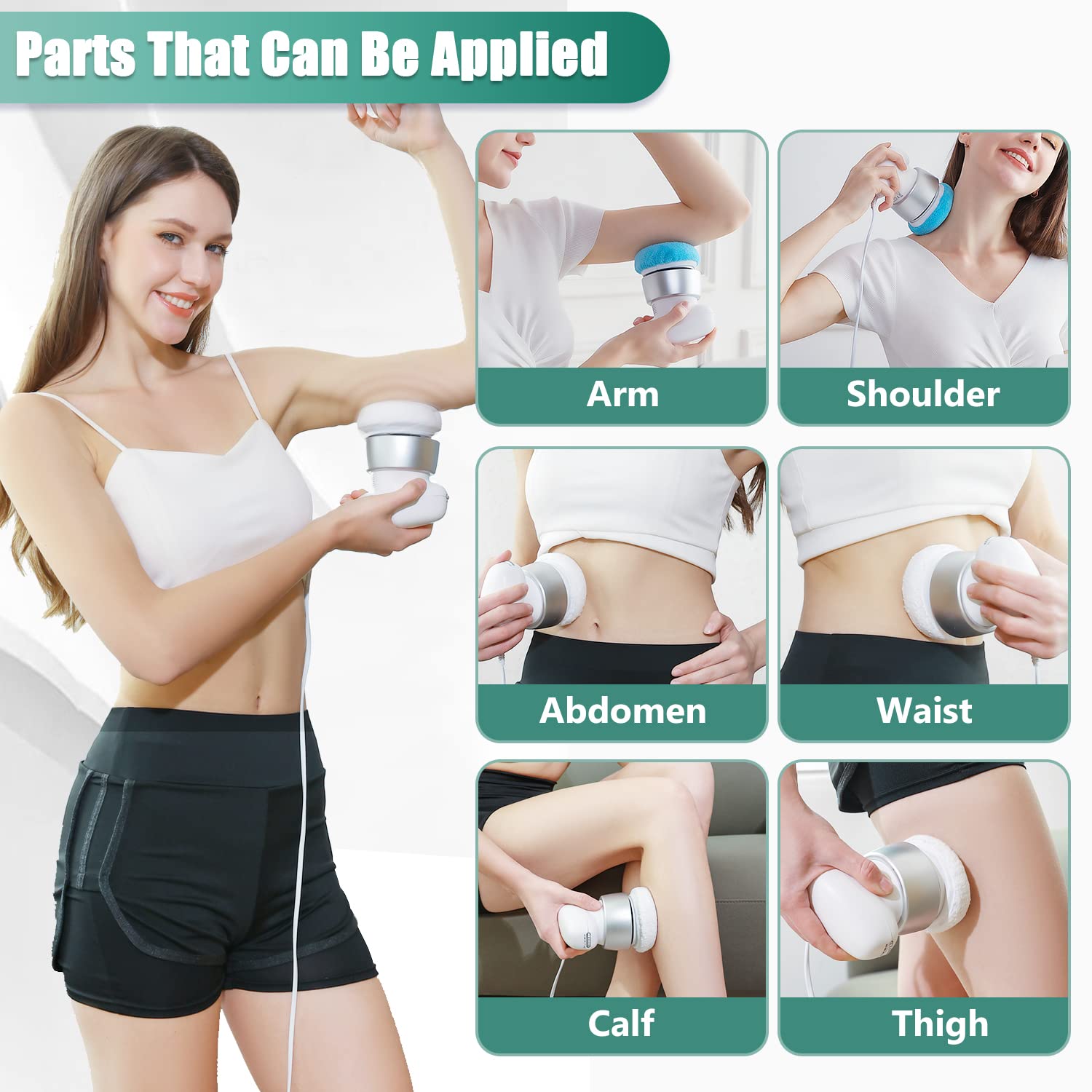 Handheld Slimming Massager 3 Covers White