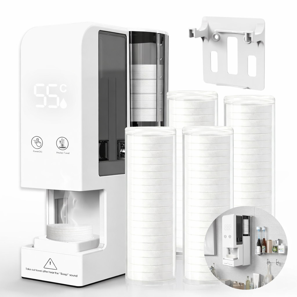 Professional Heated Compressed Towel Machine – US Plug Wall-Mounted Warmer with 4 Refill Rolls