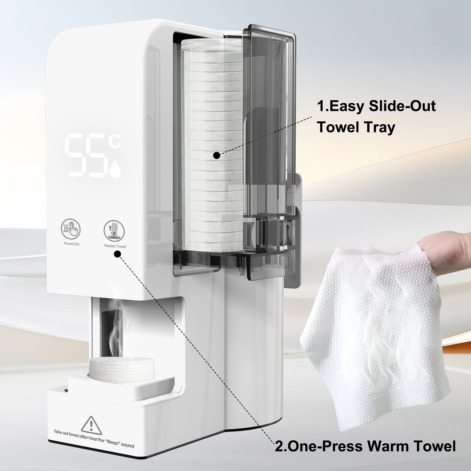 Professional Heated Compressed Towel Machine – US Plug Wall-Mounted Warmer with 4 Refill Rolls