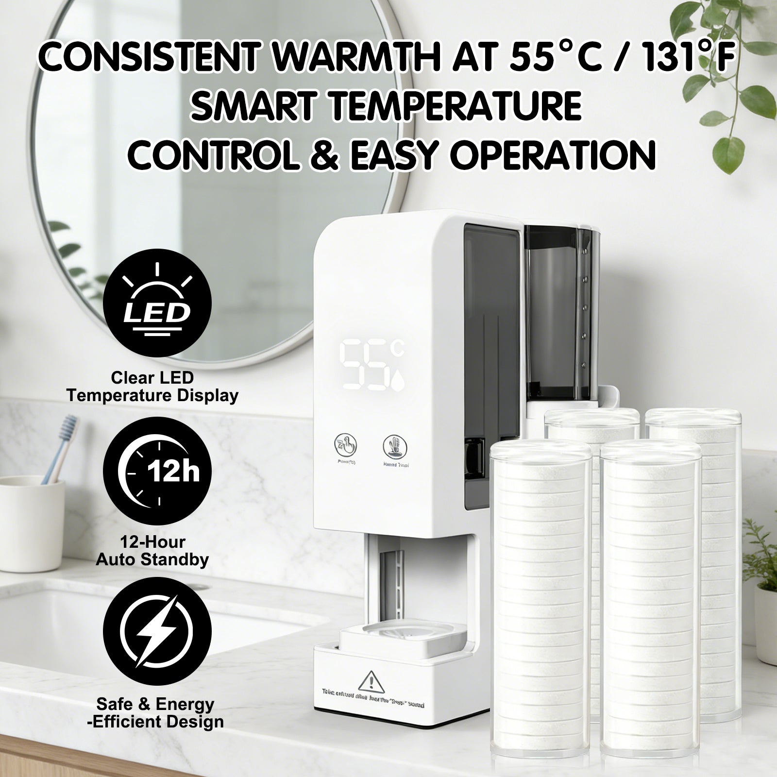 Professional Heated Compressed Towel Machine – US Plug Wall-Mounted Warmer with 4 Refill Rolls