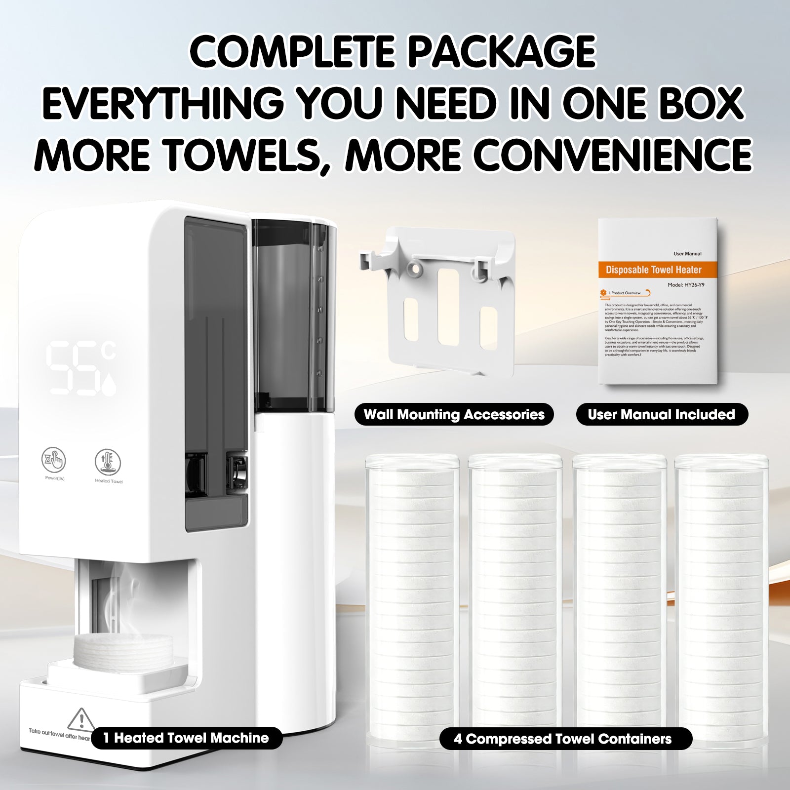 Professional Heated Compressed Towel Machine – US Plug Wall-Mounted Warmer with 4 Refill Rolls