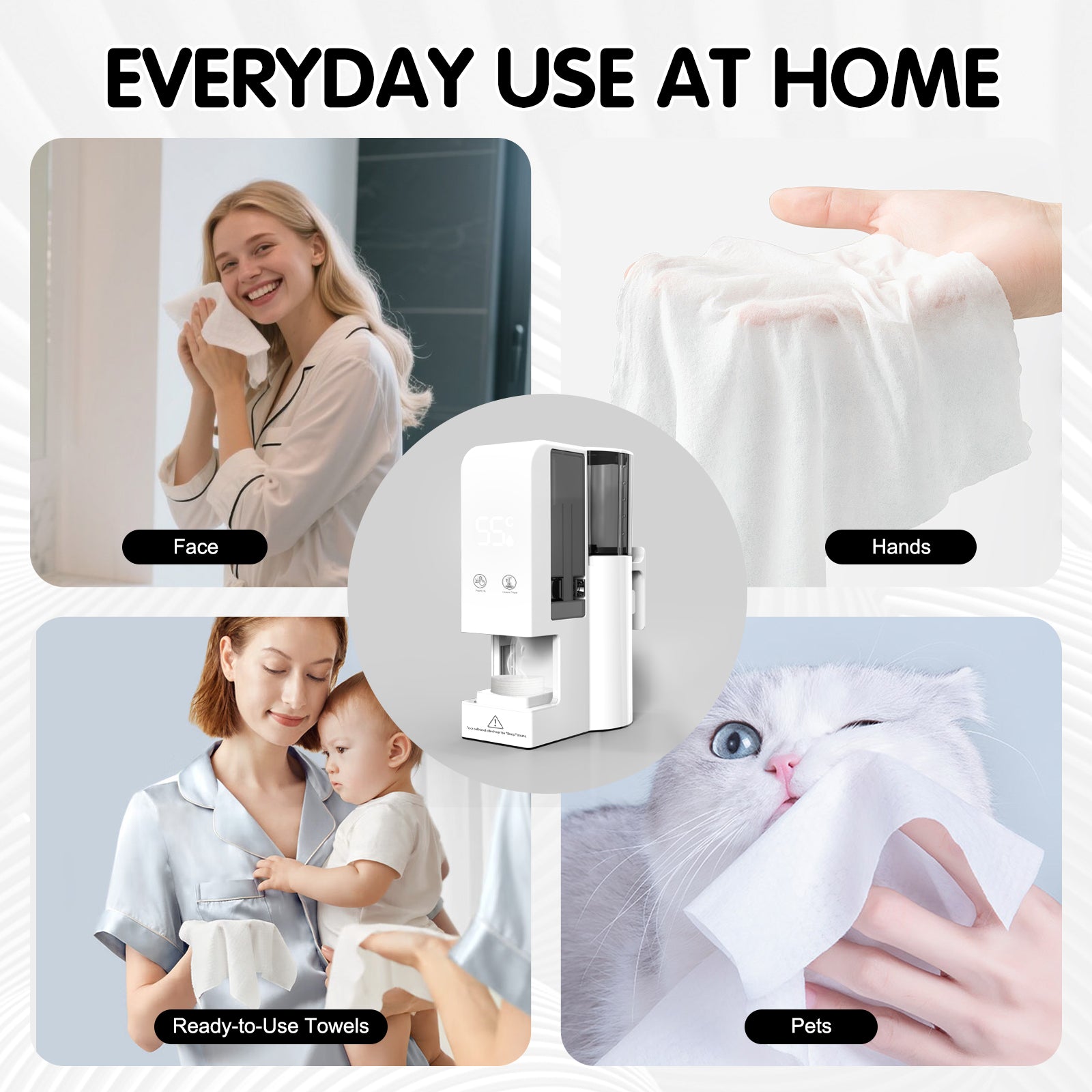 Professional Heated Compressed Towel Machine – US Plug Wall-Mounted Warmer with 4 Refill Rolls