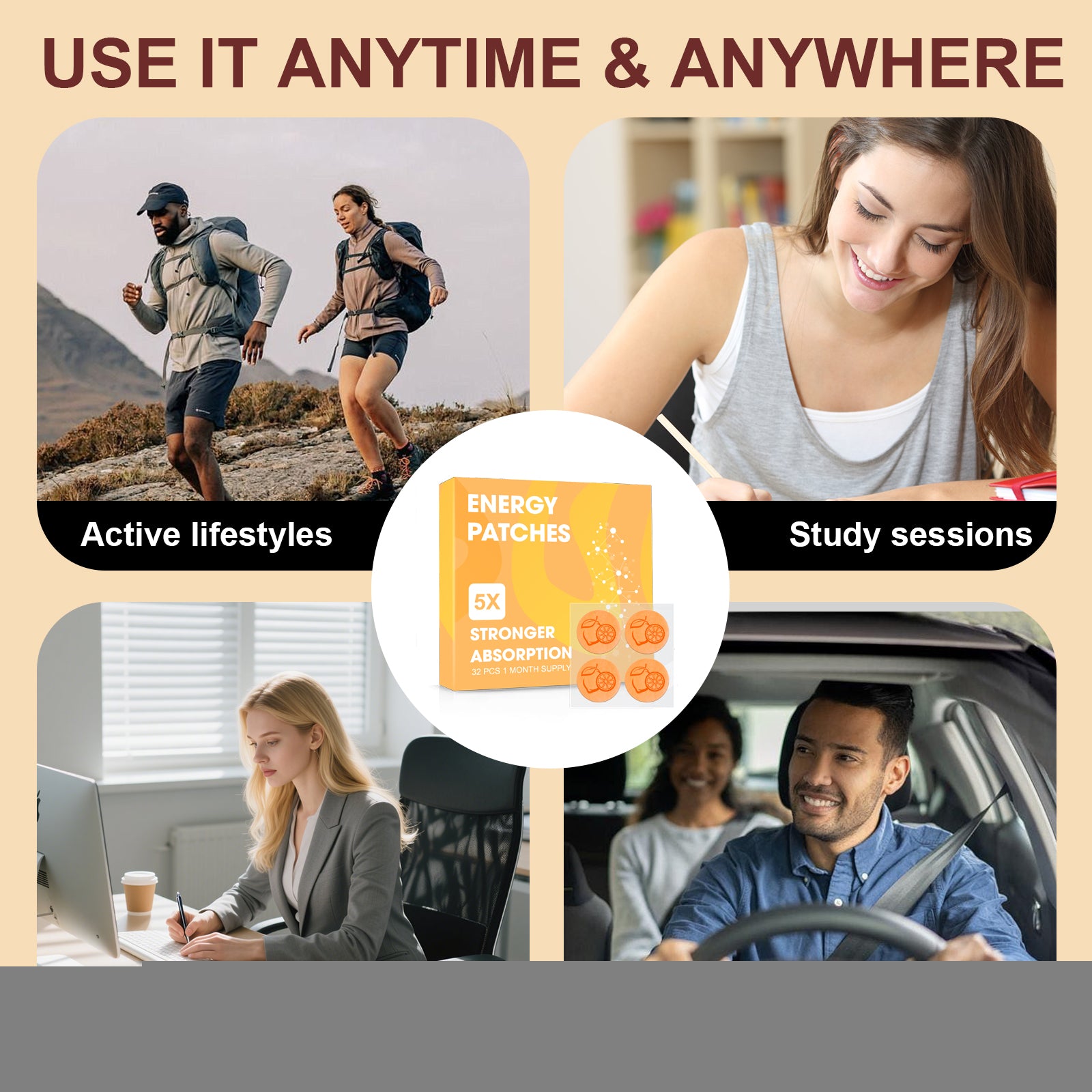 Daily Energy Patches – 32PCS Caffeine & Ginseng Boost