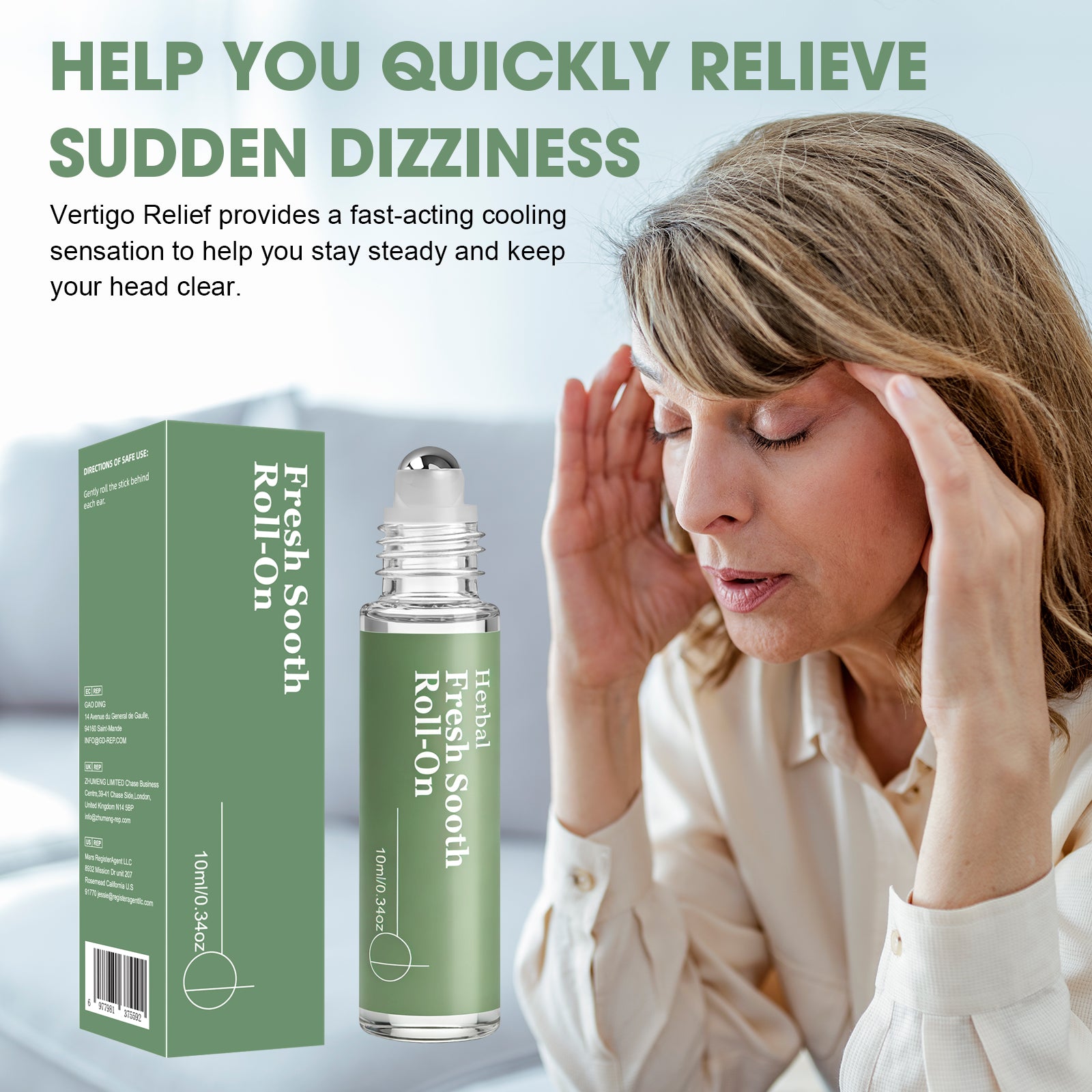 Vertigo Ease Essential Oil Roll-On, Fast-Acting Relief (2PCS)