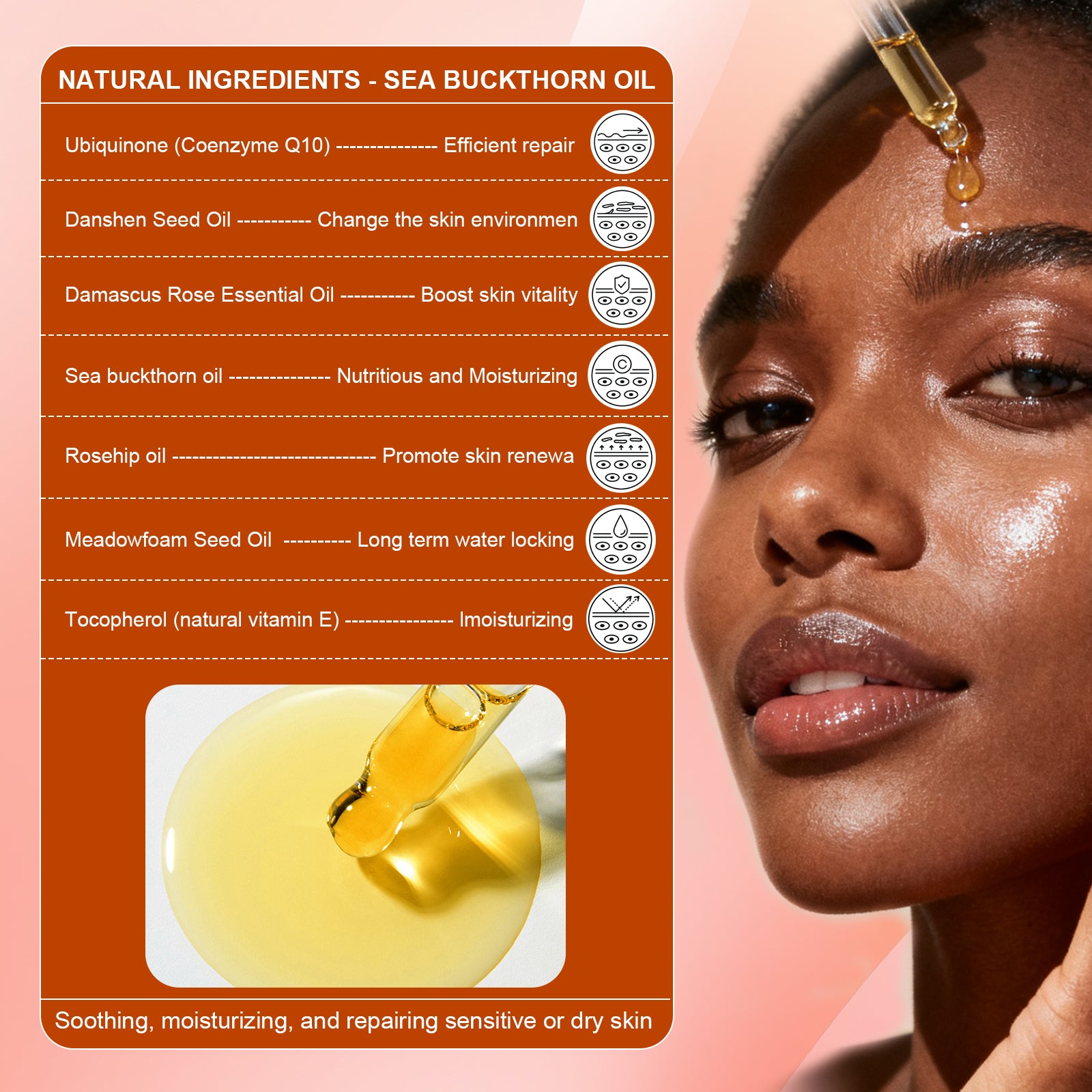 Sea Buckthorn Face Oil with CoQ10 & Vitamin E– Hydrating, Soothing & Nourishing Serum