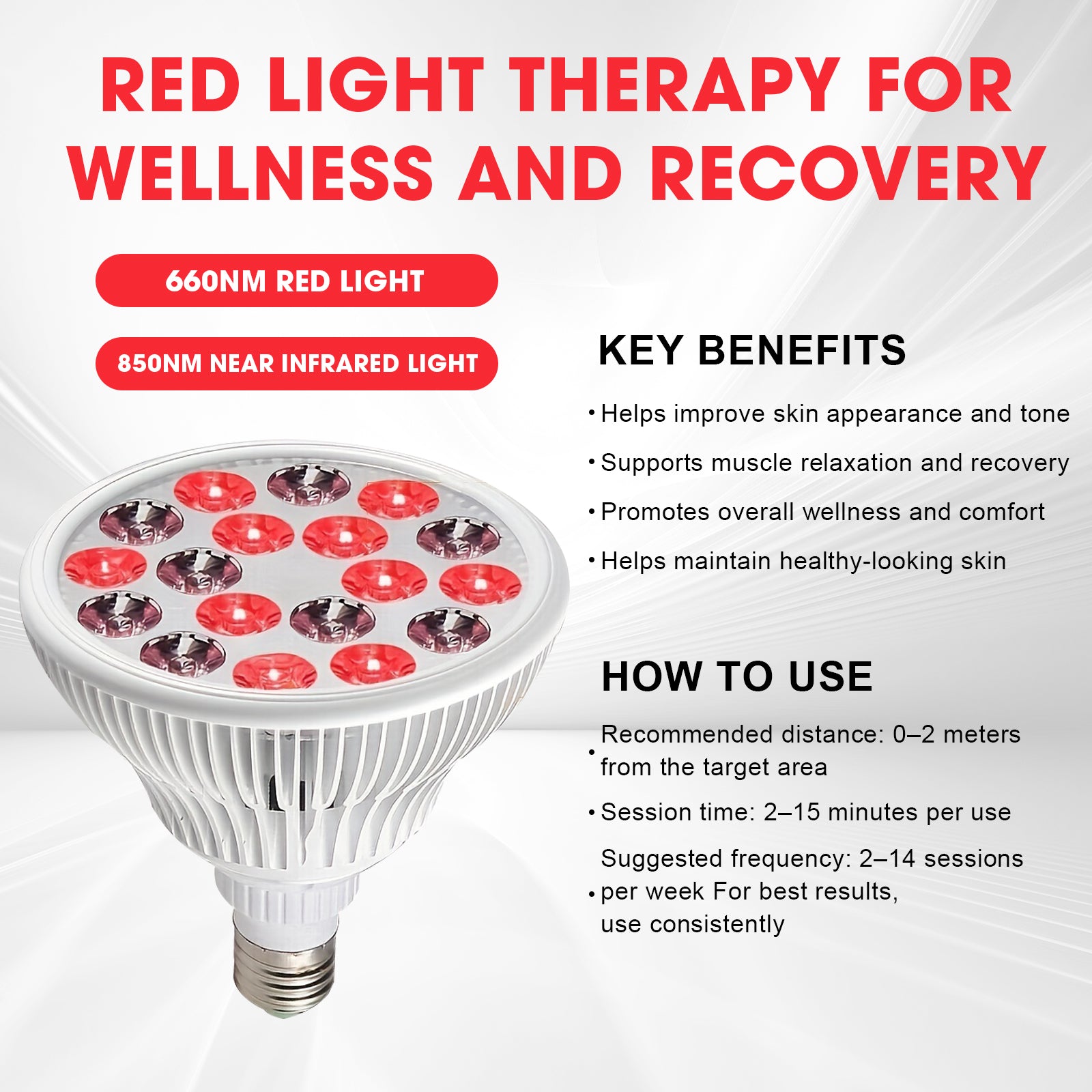 LED Red Light Therapy Lamp with Clip Stand – 660nm & 850nm Near Infrared Light for Skin Care, Muscle Recovery and Home Wellness