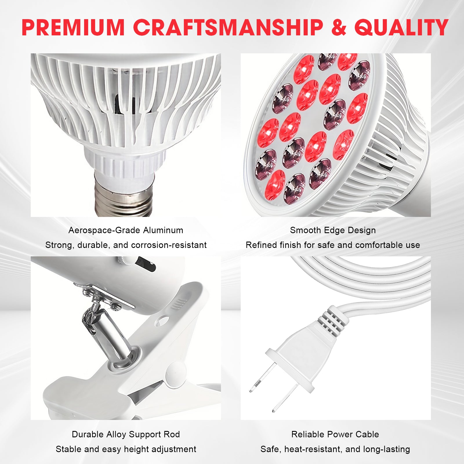 LED Red Light Therapy Lamp with Clip Stand – 660nm & 850nm Near Infrared Light for Skin Care, Muscle Recovery and Home Wellness