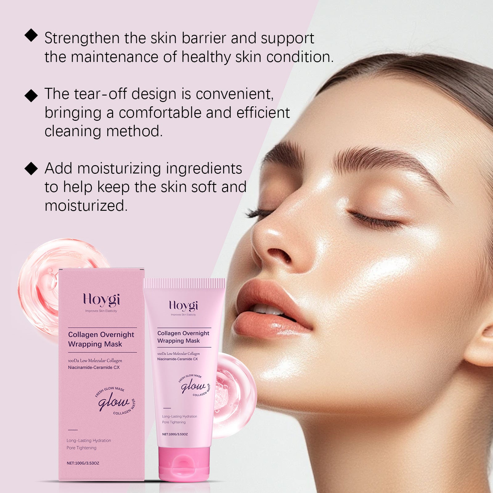 Collagen Overnight Peel-Off Mask, Wrapping Mask for Hydrated Glass Glow Skin