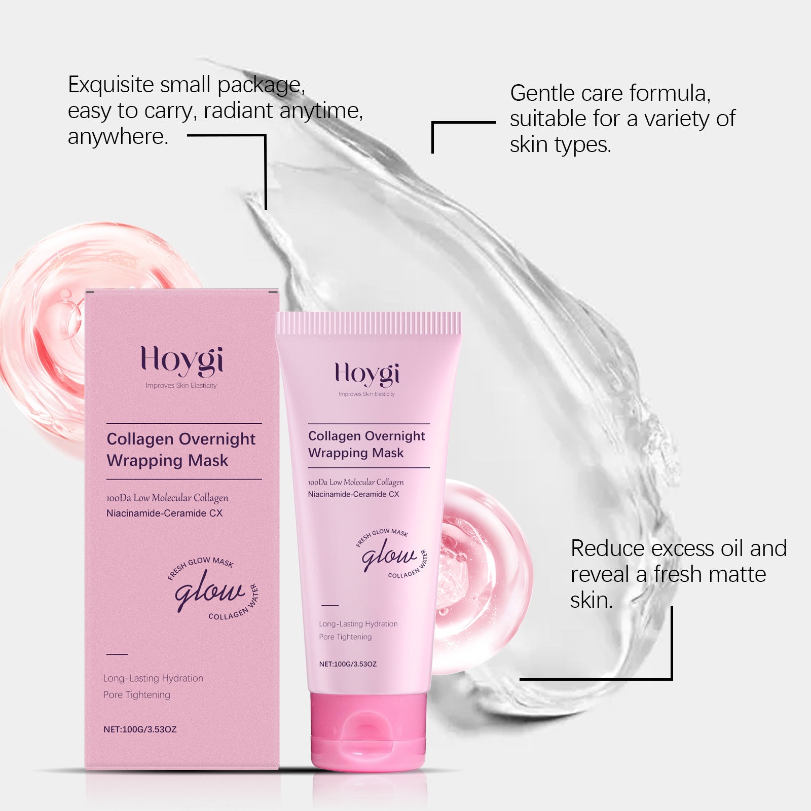 Collagen Overnight Peel-Off Mask, Wrapping Mask for Hydrated Glass Glow Skin