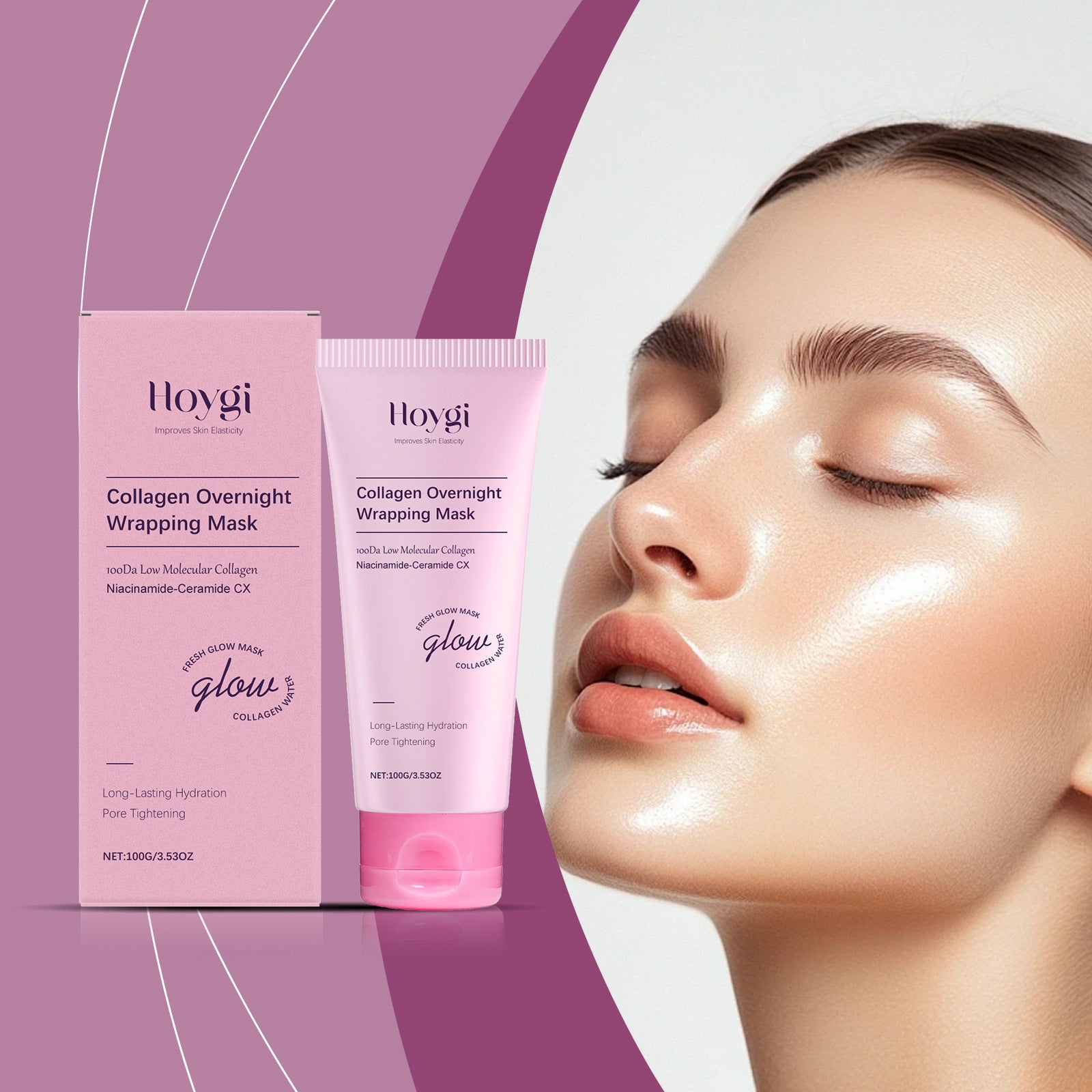 Collagen Overnight Peel-Off Mask, Wrapping Mask for Hydrated Glass Glow Skin
