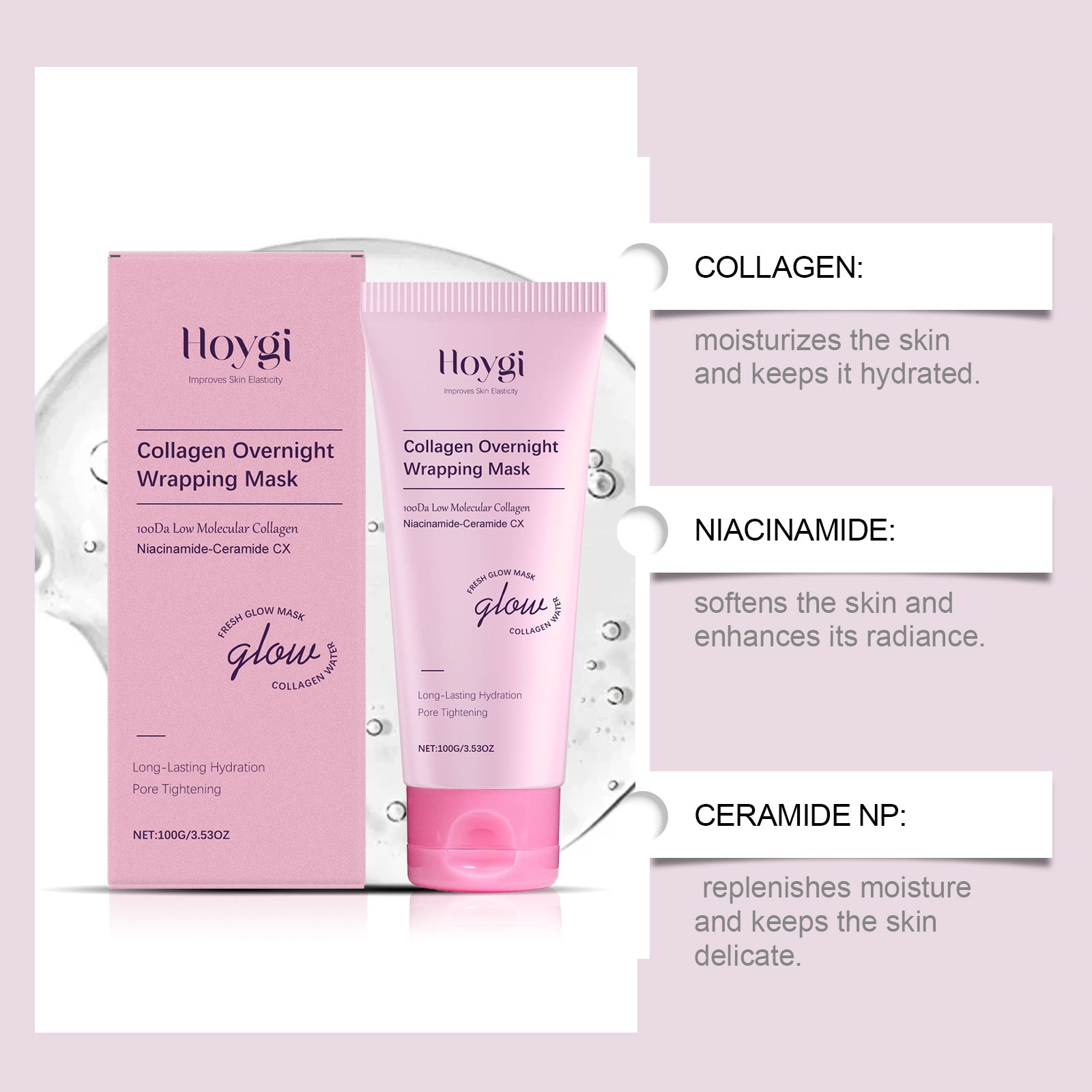 Collagen Overnight Peel-Off Mask, Wrapping Mask for Hydrated Glass Glow Skin