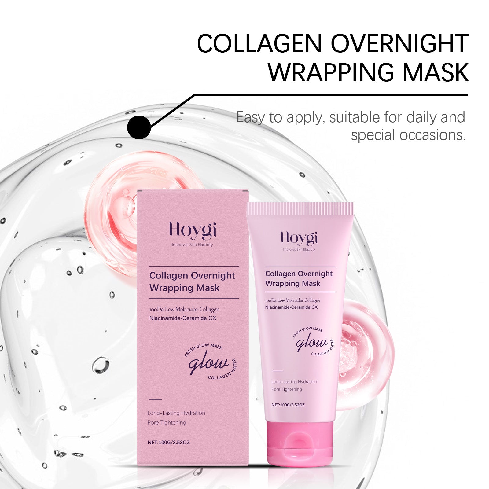 Collagen Overnight Peel-Off Mask, Wrapping Mask for Hydrated Glass Glow Skin