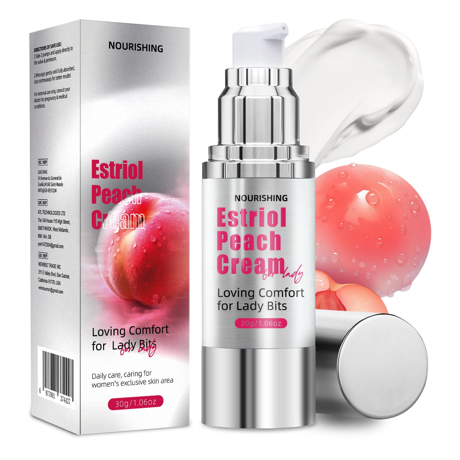 Bioidentical Estriol Cream for Women – Gentle Menopause Care, Peach Scented, 30ml