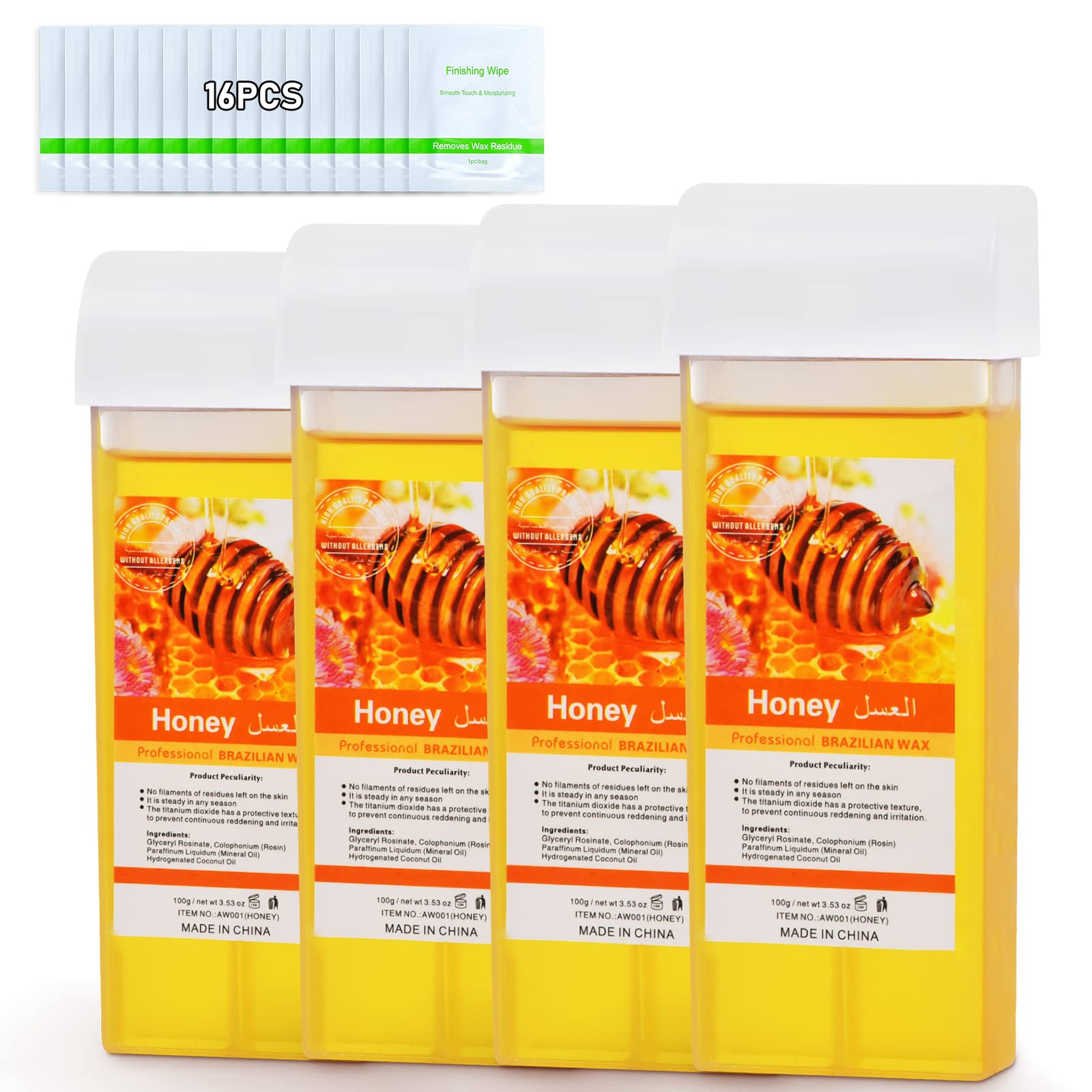 Honey Roll-On Wax Cartridge 4-Pack, Safe & Easy