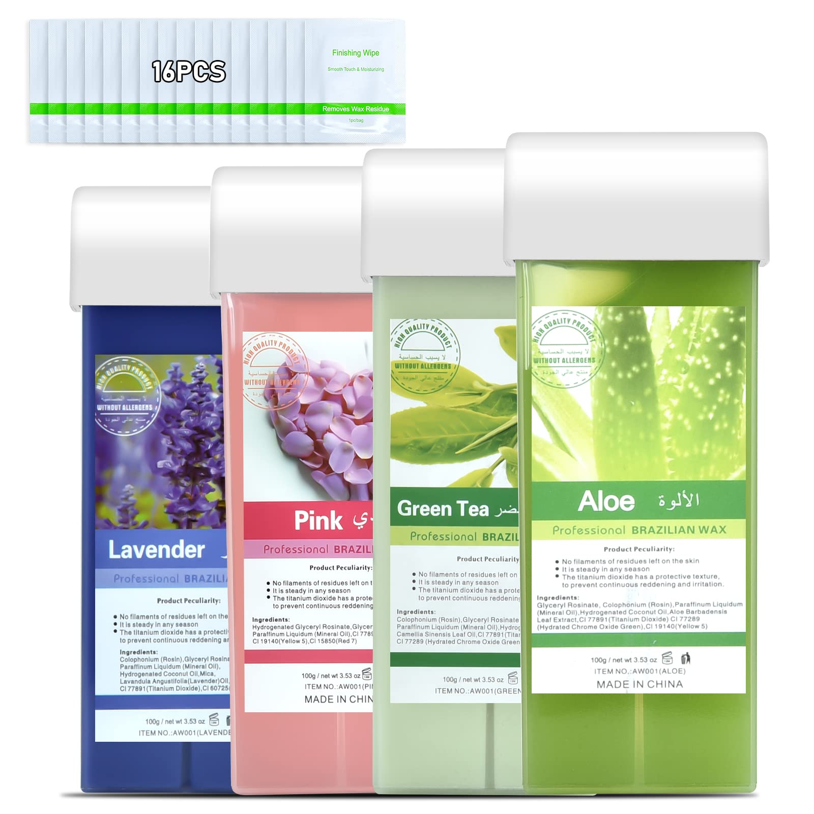 Plant-Based Roll-On Wax Refill, Smooth Natural Hair Removal 4PCS