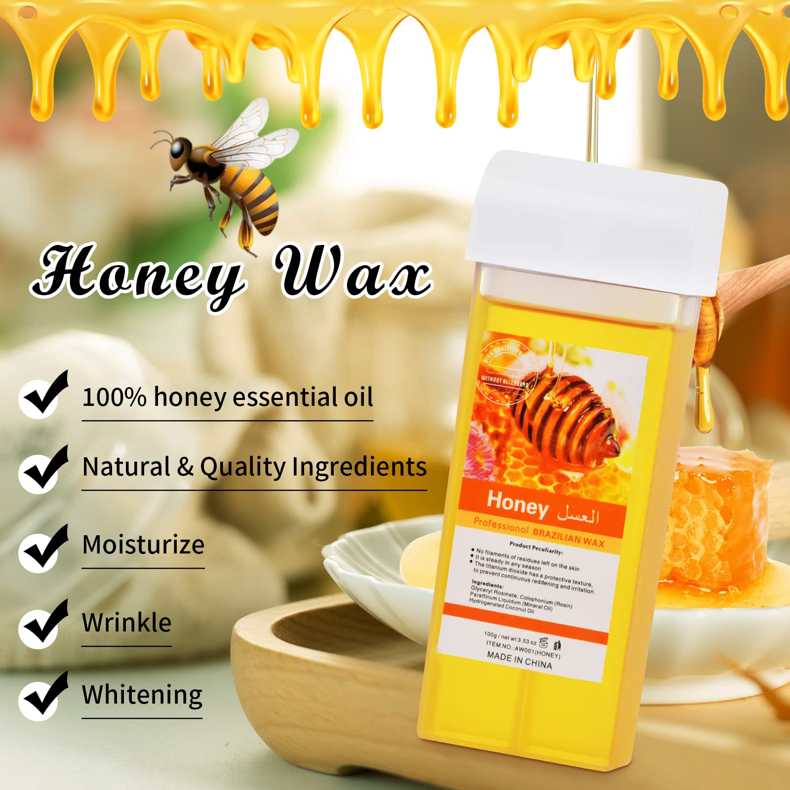 Honey Roll-On Wax Cartridge 4-Pack, Safe & Easy
