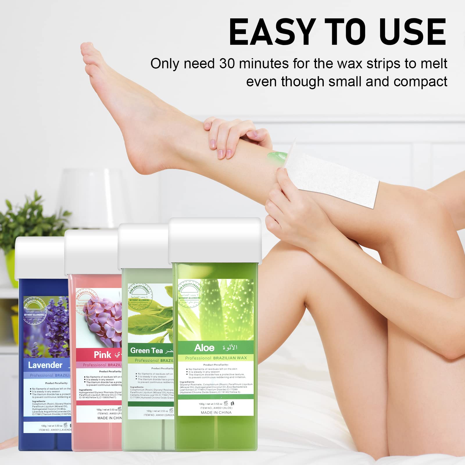 Plant-Based Roll-On Wax Refill, Smooth Natural Hair Removal 4PCS