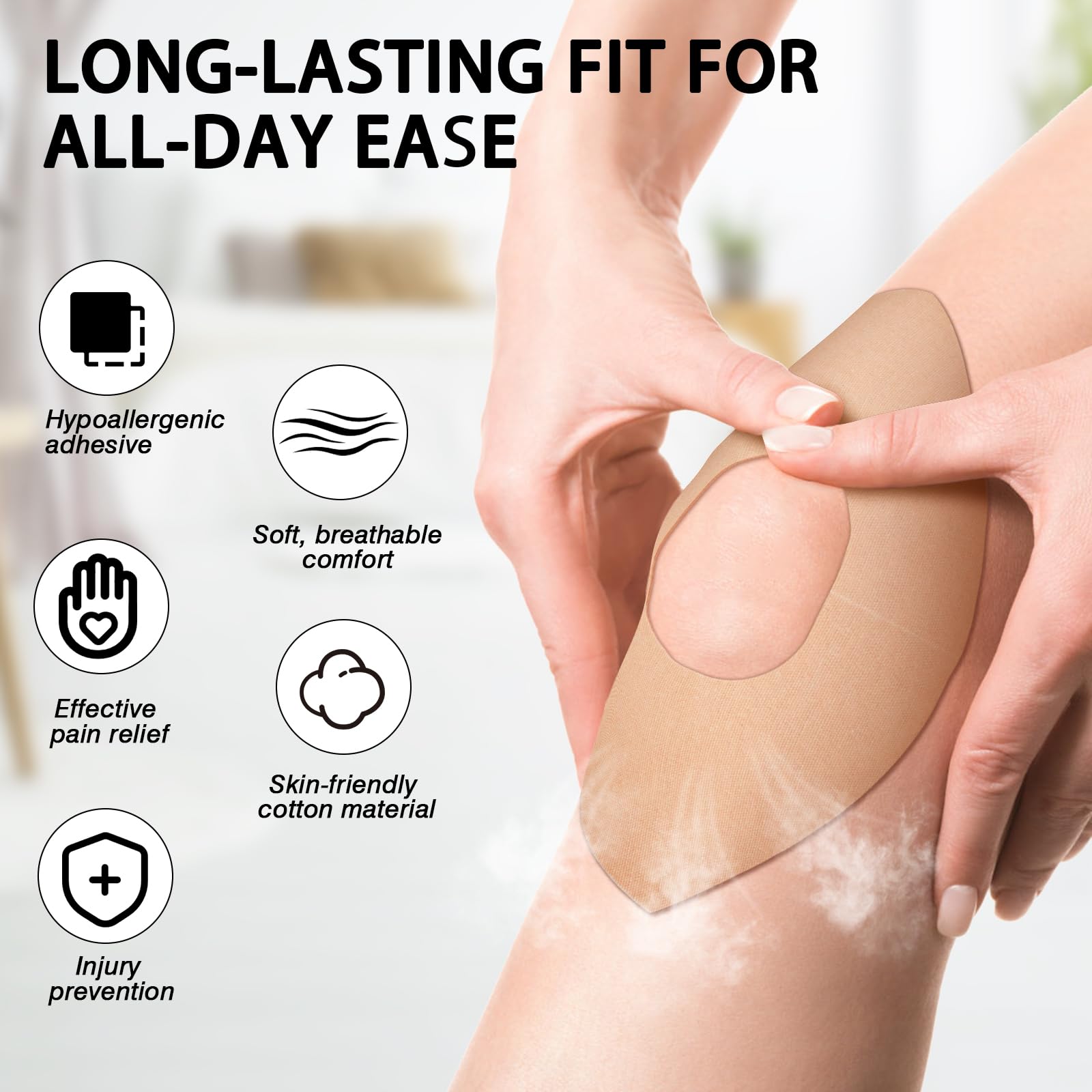 Precut Kinesiology Knee Tape, 10PCS Waterproof Support （Beige）