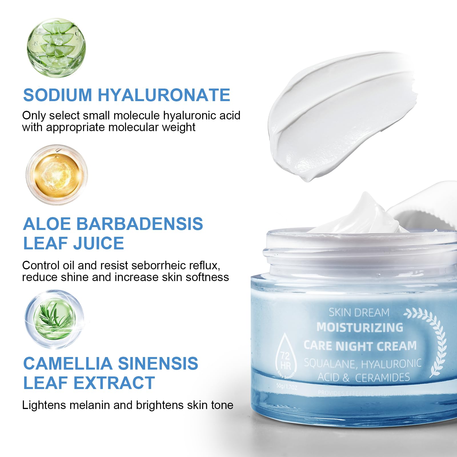 Night Cream with Hyaluronic Acid & Green Tea 50g/2oz