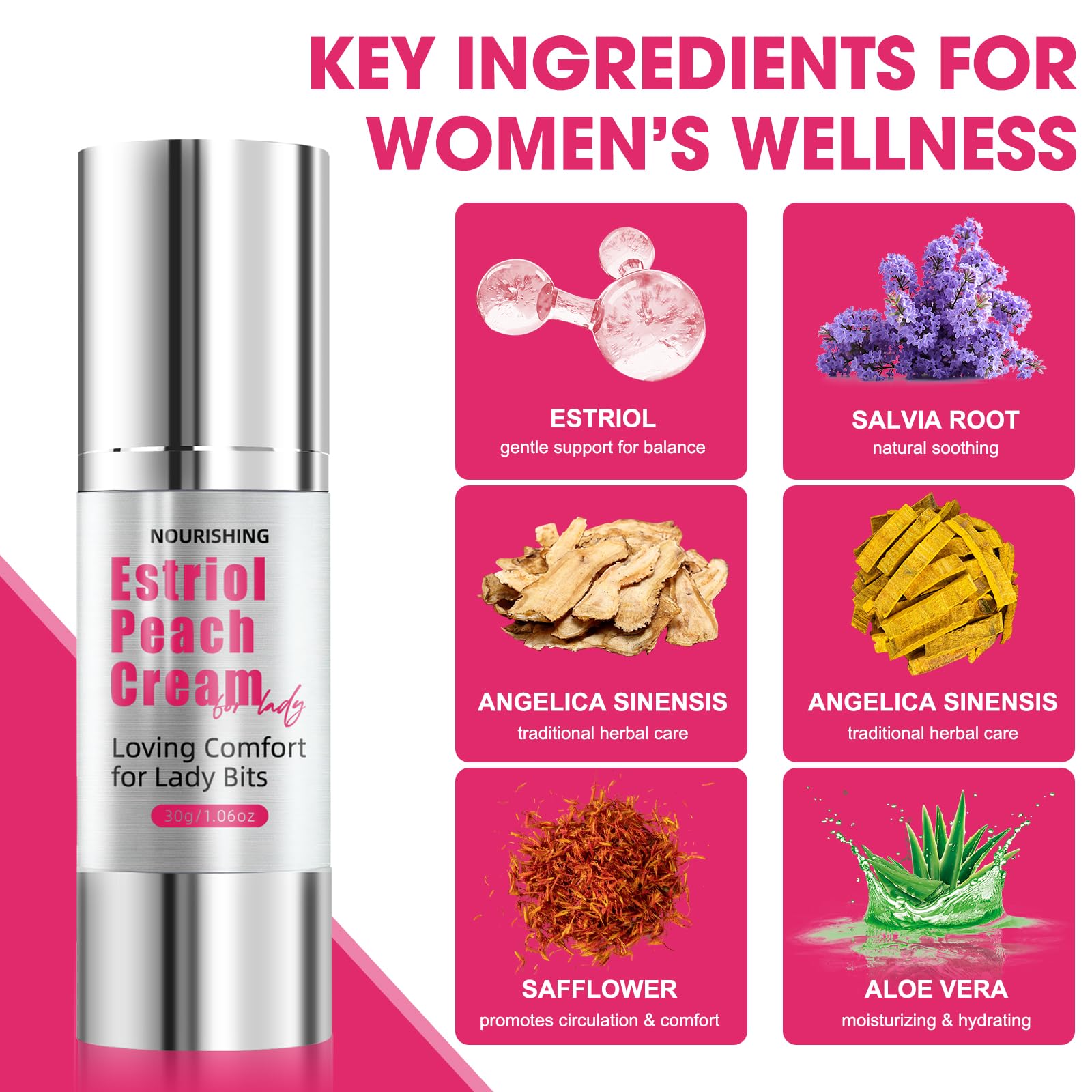 Bioidentical Estriol Cream for Women – Gentle Menopause Care, Peach Scented, 30ml