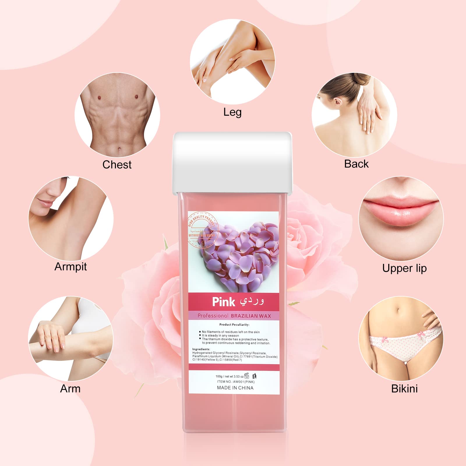 Plant-Based Roll-On Wax Refill, Smooth Natural Hair Removal 4PCS