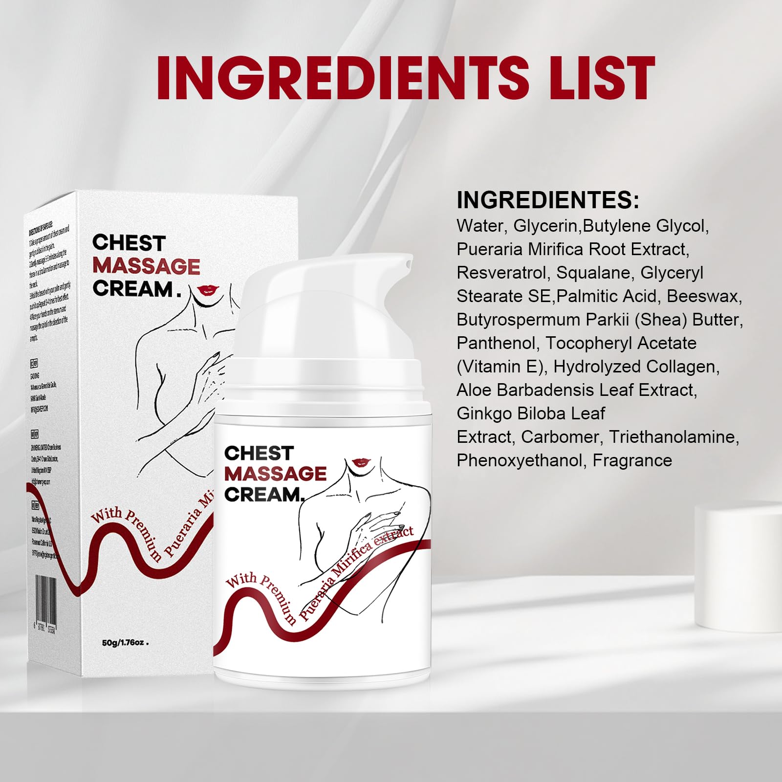 Breast Firming Cream, Hydrating Bust Care for Fuller Look 1.76 fl oz