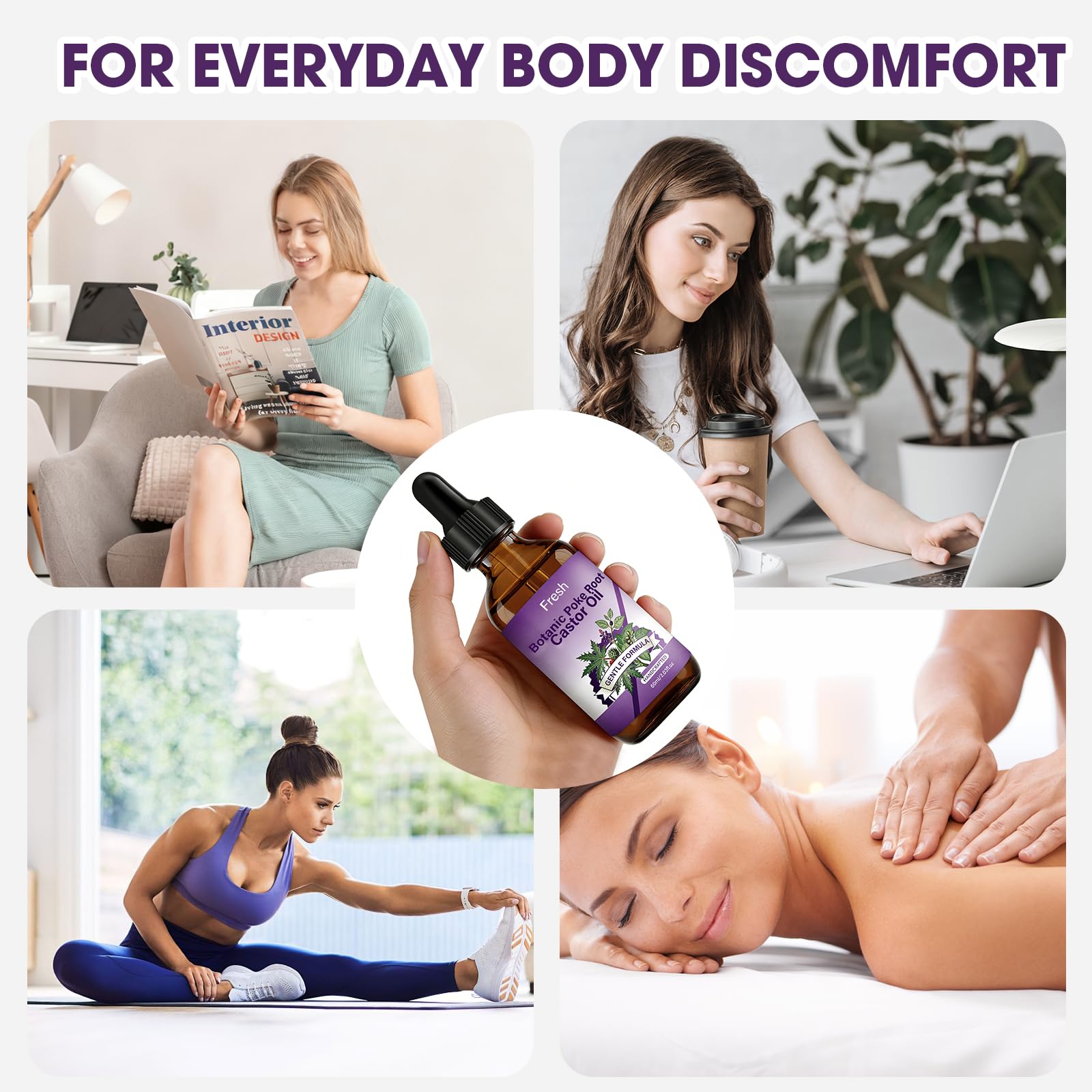 Organic Poke Root & Castor Oil Massage, Herbal Care 2.03 oz (60 ml)