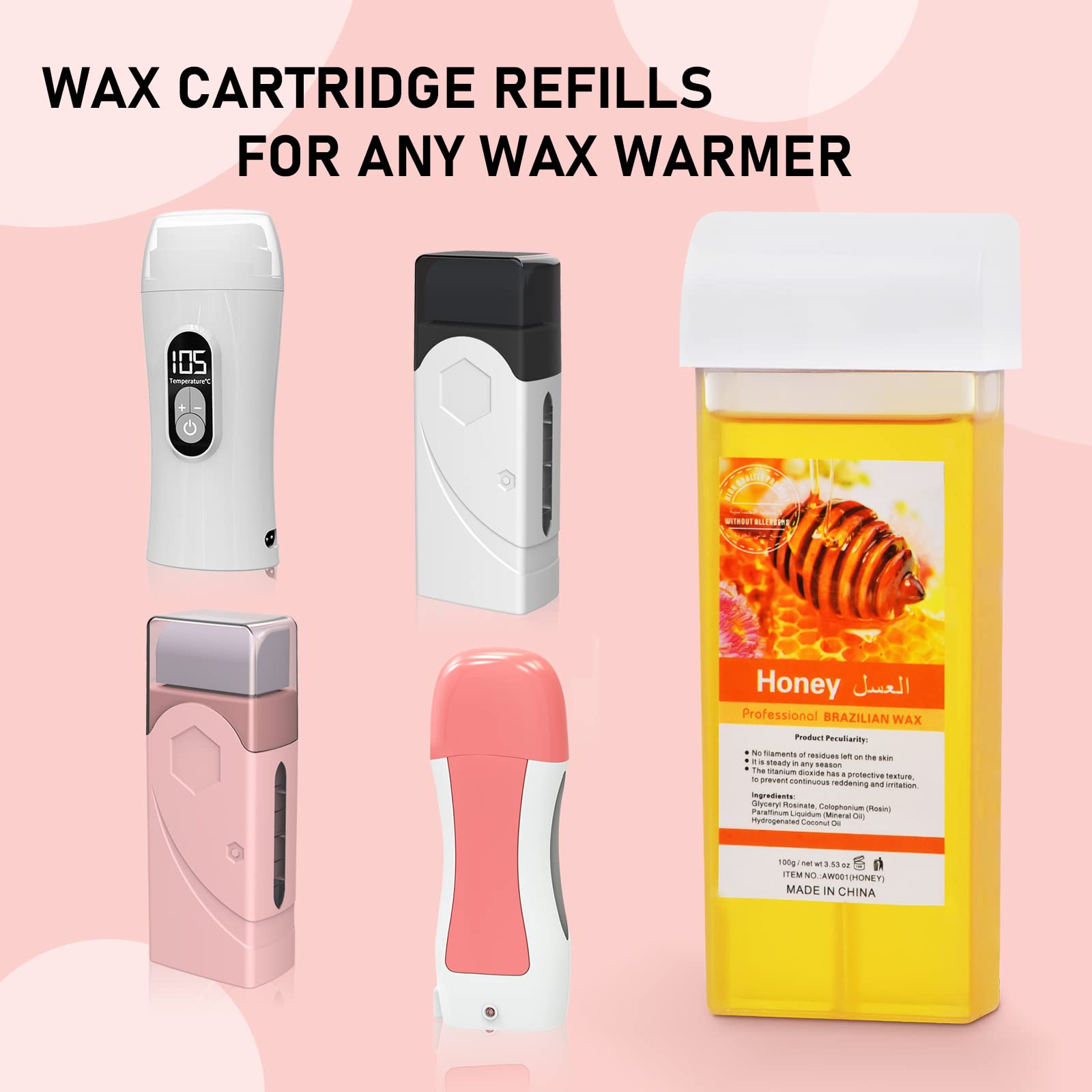 Honey Roll-On Wax Cartridge 4-Pack, Safe & Easy